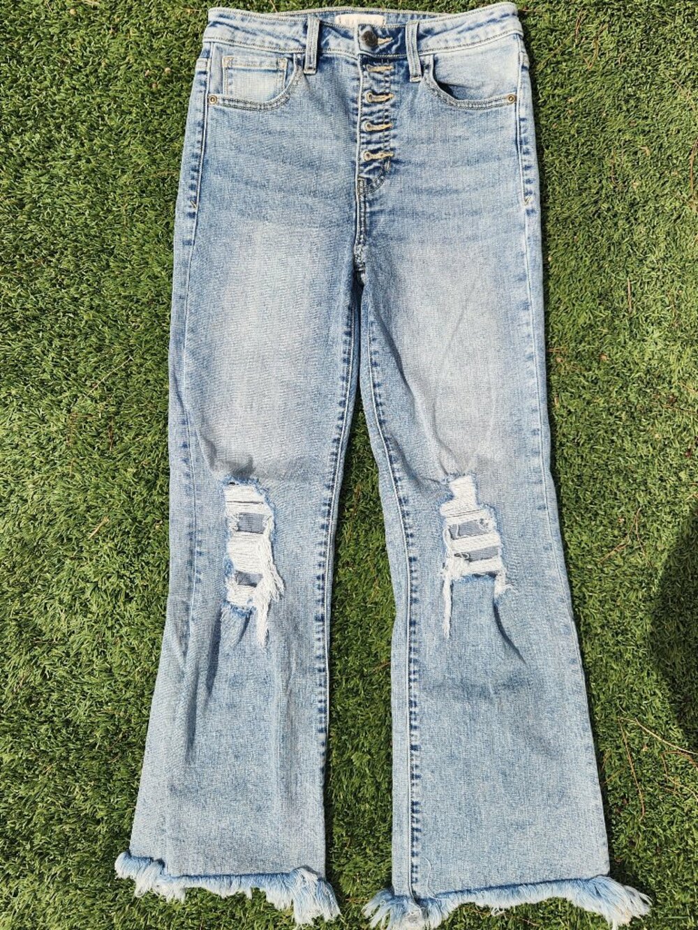 Harper Heritage High Rise Kick Crop Jeans Light Wash Button Fly Distressed 26